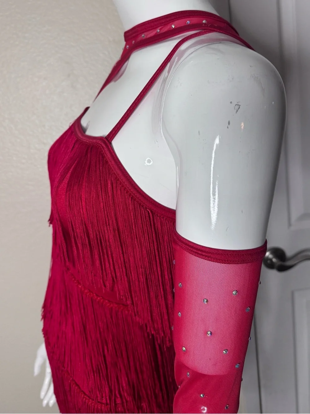Weissman Red One-Shoulder Fringe Dance Costume